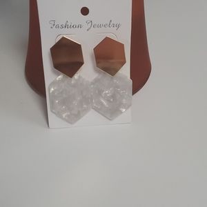 Gold and white acrylic earrings